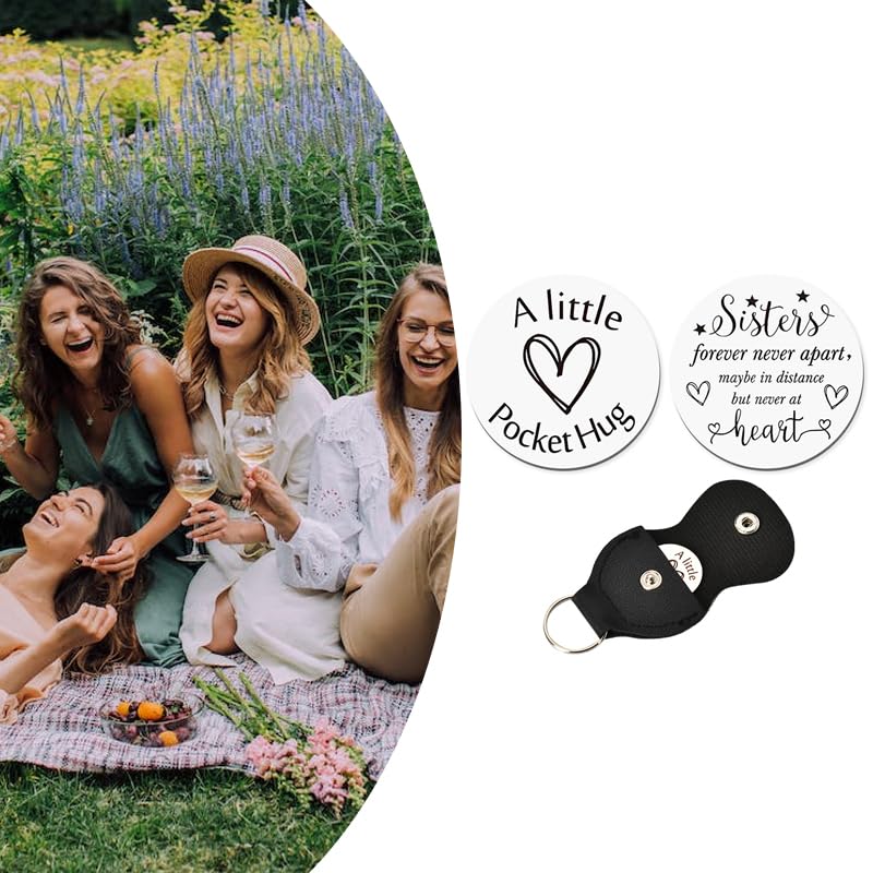 ShiQiao Spl Long Distance Relationship Gifts for Sister Pocket Tokens Double Sided Big Little Sister Birthday Christmas Gift for Big Middle Lil Sis Gradaution Gifts with Leather Case - color: Sisters Forever Never Apart