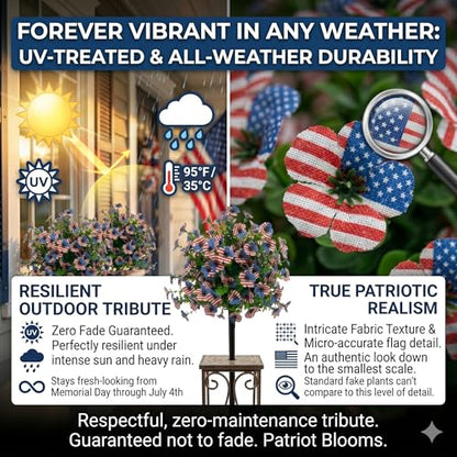 Patriotic Red White and Blue Artificial Flowers,Unique Flag Pattern - color: Patriotic Flag Print