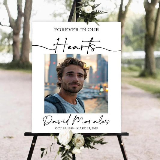 Elegant Funeral Welcome Sign with Photo, Memorial Picture Board, Celebration Of Life Decorations, Personalized Signs, In Loving Memory Sign, Funeral Decor - color: Style #11