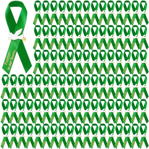 Geosar 100 Pcs Dove Funeral Memorial Ribbons Pins Memorial Service Respect Funeral Personalized Ribbon Bow with Safety Pins and White Dove for Mourning Mental Health Awareness Month Gifts(Green) - color: Green, style: Pigeon