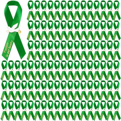 Geosar 100 Pcs Dove Funeral Memorial Ribbons Pins Memorial Service Respect Funeral Personalized Ribbon Bow with Safety Pins and White Dove for Mourning Mental Health Awareness Month Gifts(Green) - color: Green, style: Pigeon