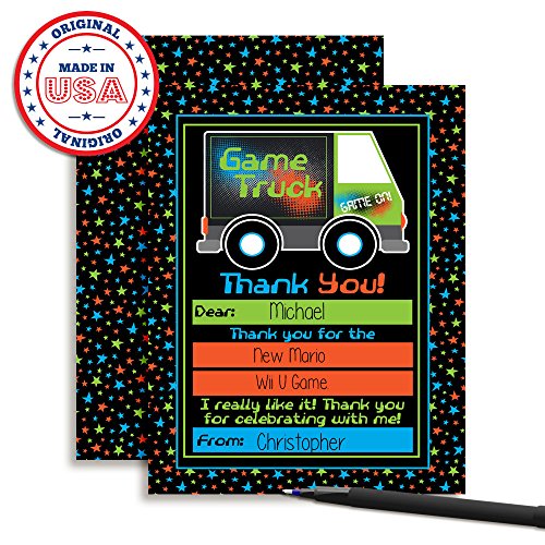 Amanda Creation Video Game Thank You Cards, 10 Pack 4x5.5 Kids Fill-In Notes with White Envelopes, Game Truck Gamer Birthday Design, Made in USA - style: Game Truck Video Gamer