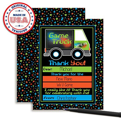 Amanda Creation Video Game Thank You Cards, 10 Pack 4x5.5 Kids Fill-In Notes with White Envelopes, Game Truck Gamer Birthday Design, Made in USA - style: Game Truck Video Gamer