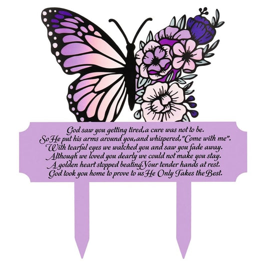 Memorial Stakes Grave Decorations Butterfly Memorial Grave Markers Waterproof Remembrance Plaque Metal Sympathy Grave Stake for Cemetery Outdoors Yard Garden