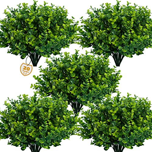 Lnoicy Artificial Greenery Plants Outdoor UV Resistant Fake Plants Boxwood Shrubs Grass,20 Bundles for Farmhouse Home Garden Office Patio Backyard Wedding and Indoor Outdoor Decoration - color: Green, size: 20