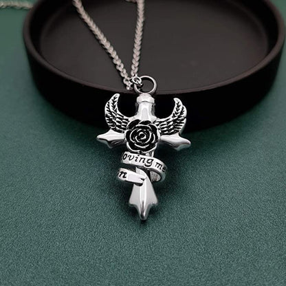 Cross Angel Wings Urn Necklace for Ashes in Loving Memory Dad Mom Grandma Grandpa Brother Sister Uncle Aunt Son Cremation Keepsake Memorial Jewelry - style: Grandma