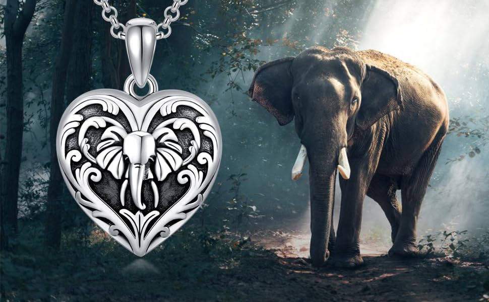SOULMEET Personalized Silver Locket Necklace That Holds Pictures Photo Keep Someone Near to You, Memorial Custom Lockets Necklaces Letters Engraving for His Her - color: P-Elephant-Black, style: Locket Necklace Only