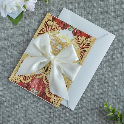 20 PCS Butterfly Quinceanera Invitation, Laser Cut Invitation Cards | 5.12x7.2" Gold Glitter Butterfly Quinceanera Invitation with Envelopes for XV Anos Bridal Shower Baby Shower Invite - color: Golden Glitter