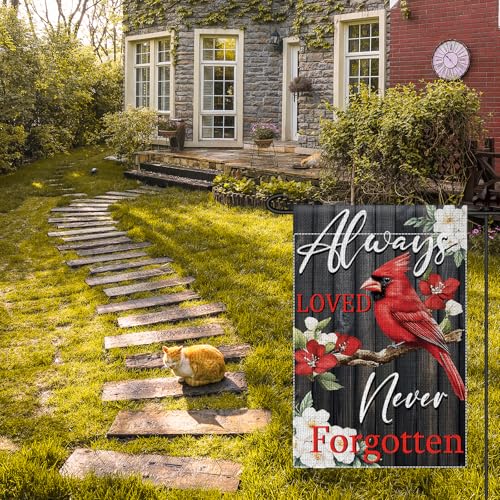 Cardinal Always Loved Never Forgotten 12x18inch Double Sided Garden Flag for Yard Decoration