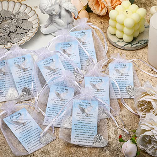 Fumete 20 Sets Funeral Favors for Guests Celebration of Life Decorations Heart Pocket Hug Token Angel Coins and Memorial Prayer Cards Funeral Decor Sympathy Gifts (English) - style: English