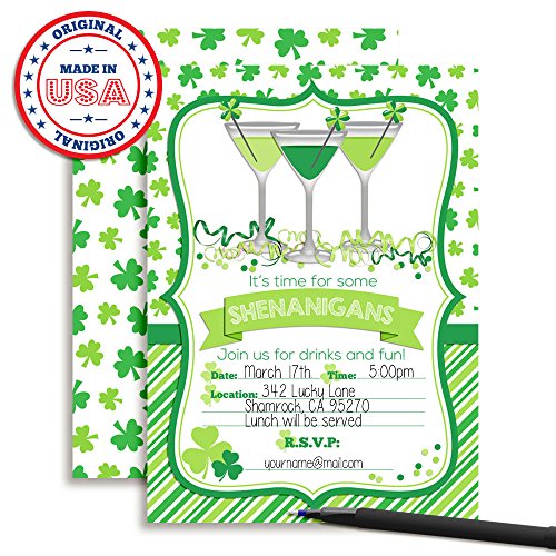 Amanda Creation St. Patrick's Day Shenanigans Party Fill in Invitations set of 20 with envelopes - style: Shenanigans