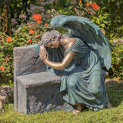 Zaer Ltd. Large Magnesium Angel Statues (Outdoor Safe) (35”T Napping On Bench Seraphina (Bronze Finish)) - size: 35"T Napping On Bench "Seraphina" (Bronze Finish)