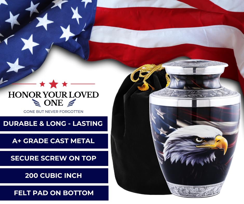 Majestic Eagle Funeral Urn for Human Ashes – Handcrafted Patriotic Tribute for Men or Women by Urns of Dignity (UOD-AMERICANEAGLE25L, Adult)