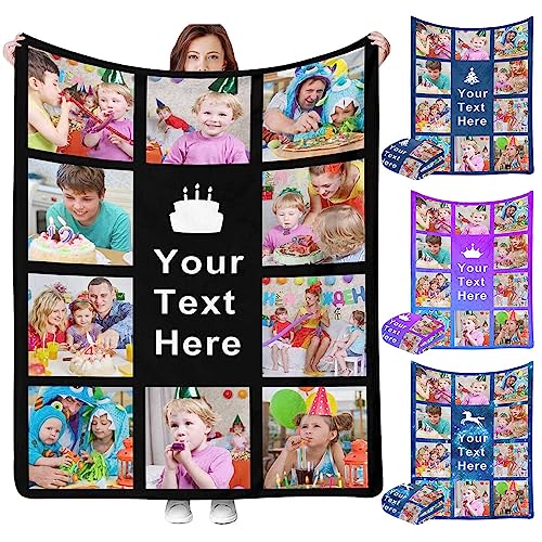 Custom Blanket with Photo Text 10 Photos Personalized Picture Throw Blanket with Text for Adult Kids Friends Dog Pets for Birthday Christmas Halloween Valentines, Memorial Gift 6 Sizes - color: 10 Photo Collection-2