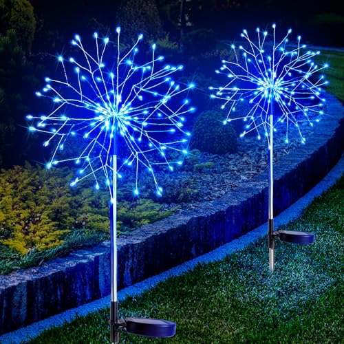 suddus Solar Garden Lights Outdoor Waterproof Decorative, 2Pack 150LED Firework Lights, Solar Fairy Lights for Yard, Garden, Party, Patio, Pathway, Flowerbed - Blue - color: Blue, size: 2 Pack