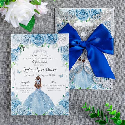 20 PCS 5.12x7.2 Butterfly Personalized Quinceanera Invitation, Customized XV Anos Laser Cut Invitation Cards with Envelopes (Silver Glitter Personalized) - color: 20 PCS Silver Glitter Personalized