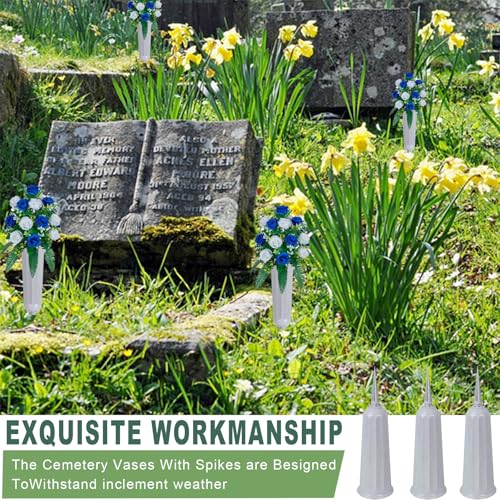 24 Pack Cemetery Vases for Grave Cemetery Vases with Spikes Flower Holder for Cemetery Cemetary Vase Grave Flower Holder Grave Flower Holder for Cemetery - color: Light Gray