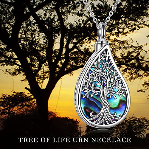 URONE Urn Necklaces for Ashes 925 Sterling Silver Abalone Shell Tree of Life Cremation Jewelry for Ashes Memory Jewelry for Women Men - style: Teardrop Tree