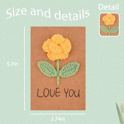 Handmade Crochet Yellow Rose Love You Kraft Paper Valentine Greeting Card | 3D Yellow Flower Card, Fiancee Gf Wife Present Idea, Romantic Love You Gift for Valentine Anniversary Birthday for Your Lover - color: Rose Love You Card Gift