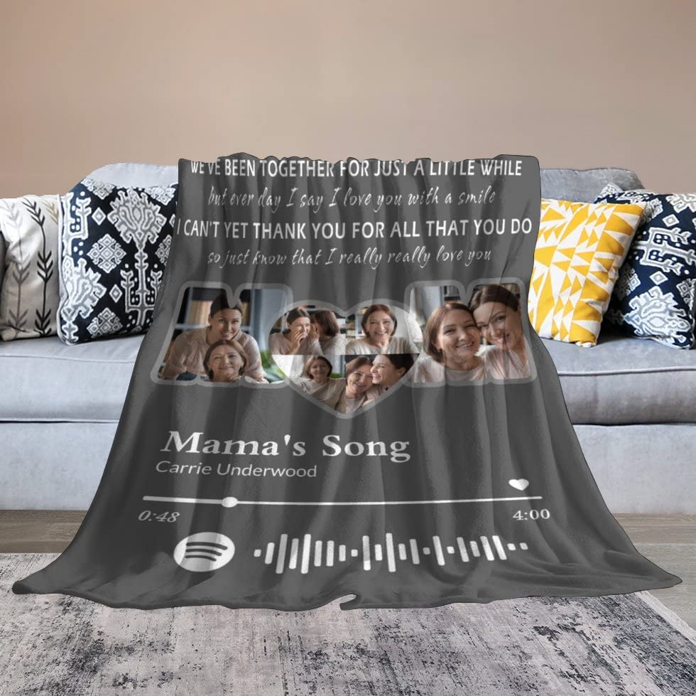 Personalized Blanket for Mom Gift on Mother's Day Birthday, Custom Throws with Picture Text Name, Photo Blankets, Made in USA - color: Design 1