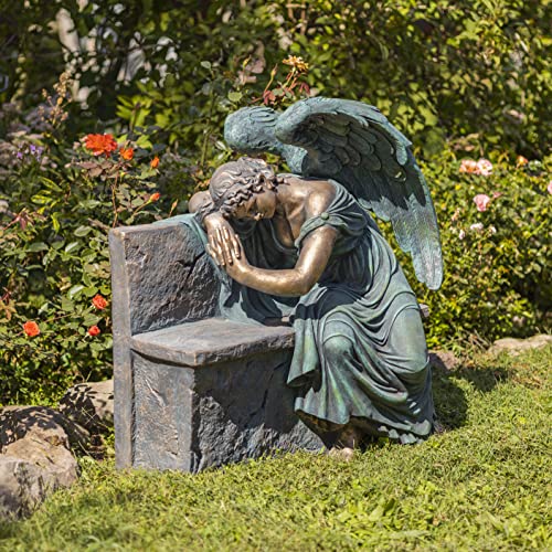 Zaer Ltd. Large Magnesium Angel Statues (Outdoor Safe) (35”T Napping On Bench Seraphina (Bronze Finish)) - size: 35"T Napping On Bench "Seraphina" (Bronze Finish)