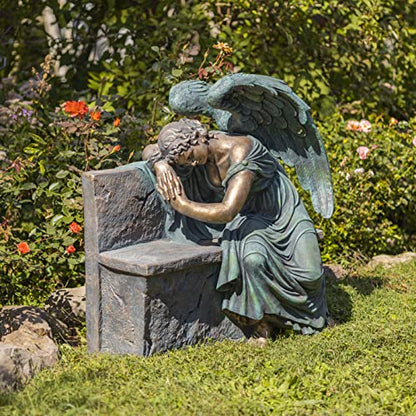 Zaer Ltd. Large Magnesium Angel Statues (Outdoor Safe) (35”T Napping On Bench Seraphina (Bronze Finish)) - size: 35"T Napping On Bench "Seraphina" (Bronze Finish)