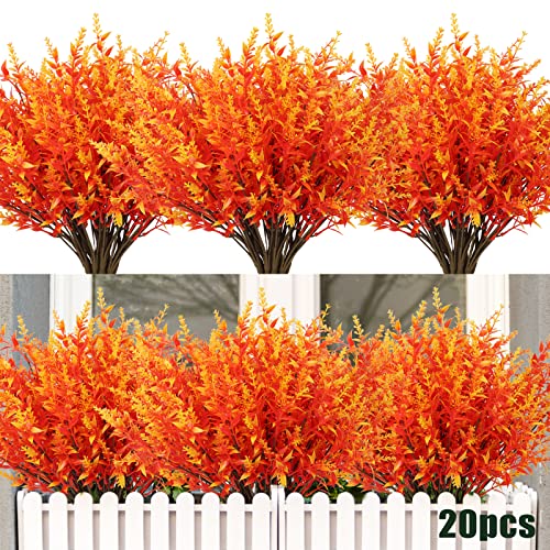 RECUTMS 20 Bundles Artificial Fall Flowers UV Resistant Faux Autumn Plants - color: Gold, size: 20 Bundles