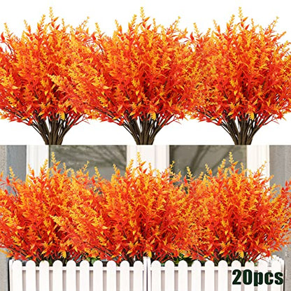 RECUTMS 20 Bundles Artificial Fall Flowers UV Resistant Faux Autumn Plants - color: Gold, size: 20 Bundles