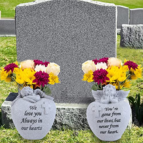 Angel and Cross Cemetery Grave Memorial Vases，Grave Decorations for Cemetery，Set of 2 Cemetery Memorial Vases with Removable Stakes,Memorial Gifts for Loss of Loved