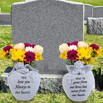 Angel and Cross Cemetery Grave Memorial Vases，Grave Decorations for Cemetery，Set of 2 Cemetery Memorial Vases with Removable Stakes,Memorial Gifts for Loss of Loved