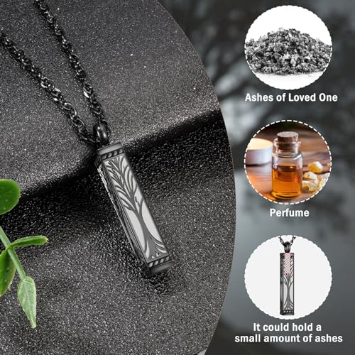 abooxiu Urn Necklace for Ashes Memorial Cremation Jewelry for Ashes Stainless Steel Ashes Jewelry Cube Ashes Necklace Bar Urn Pendant for Women Men - style: Tree of Life