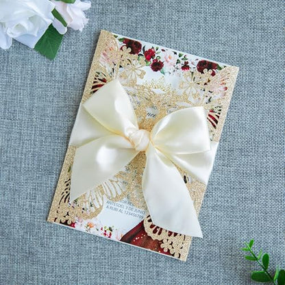 20 PCS 5.12x7.2 Butterfly Personalized Quinceanera Invitation, Customized XV Anos Laser Cut Invitation Cards with Envelopes (20 PCS Light Gold Personalized) - color: 20 PCS Light Gold Personalized