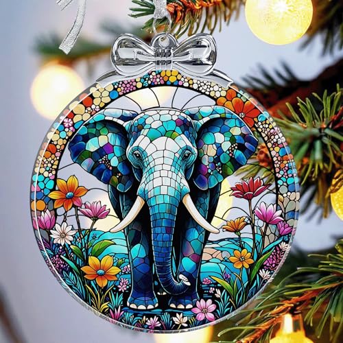 Elephant Christmas Ornament for Christmas Decorations Crystal Glass- Xmas Gifts for Elephant Lover, Holiday Keepsake Present Exchange Ideas - color: Elephant-01