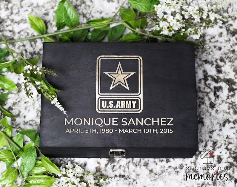 Personalized Line of Duty Memorial Box for Fallen Heroes & First Responders | Holds medals, flags, badges & photos to honor their service. 6 designs, 4 sizes & 4 finishes, optional inside engraving. - style: 16. Line of Duty Memorial