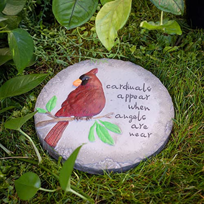 Transpac A7201 Cardinal Birds Appear When Angels are Near Red Round 10 inch Cement Garden Memorial Bereavement Stepping Stone