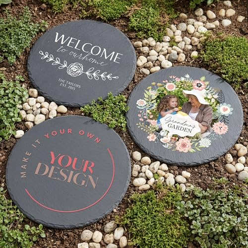 Weddingstar Custom Printed 9 ⅞" Round Black Slate Garden Stone for Yard - Upload Your Own Design - color: Upload Your Own Design