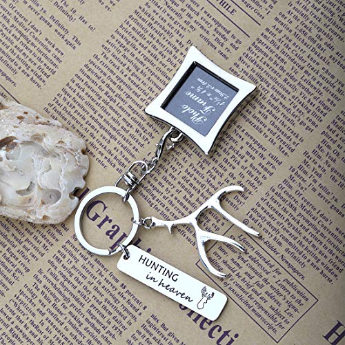 CHOORO Dad Memorial Keychain Gone Hunting in Heaven Photo Frame Keychain in Memory of Dad Sympathy Gift Keepsake Jewelry