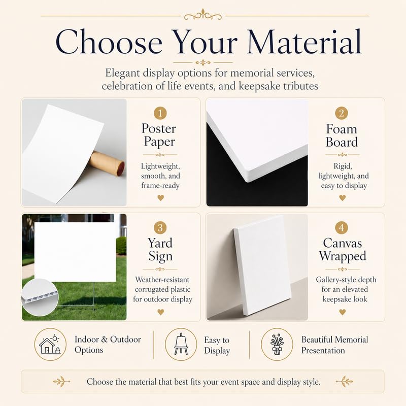 Personalized Funeral Welcome Sign with Photo, White Rose and Cross - color: Design 7