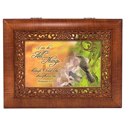 Cottage Garden Inspirational Music Box - All Things Plays Amazing Grace with Ornate Woodgrain Finish