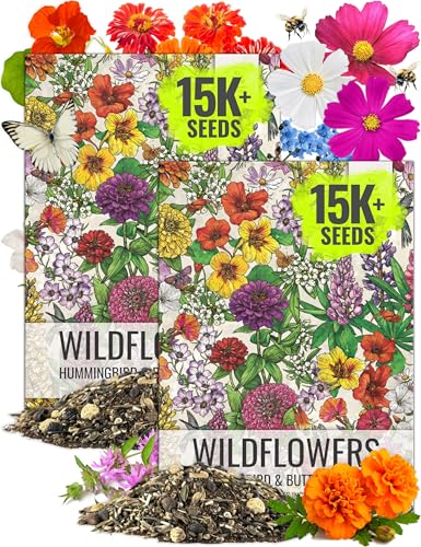 Seed Needs Wildflower Seeds Hummingbird and Butterfly Seed Mix | 2 Packs (1 Ounce Each) No Filler 23 Varieties Garden Seeds Annual & Perennial Species | Pollinator Attracting Flower Seed | Bulk - size: 2 Packs, style: Butterfly Mix