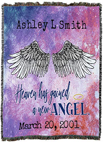 Pure Country Weavers Heaven Has Gained A New Angel Blanket - Personalized - Custom Sympathy Bereavement Gift Tapestry Throw Woven from Cotton - Made in the USA (72x54) - color: New Angel, size: Customize