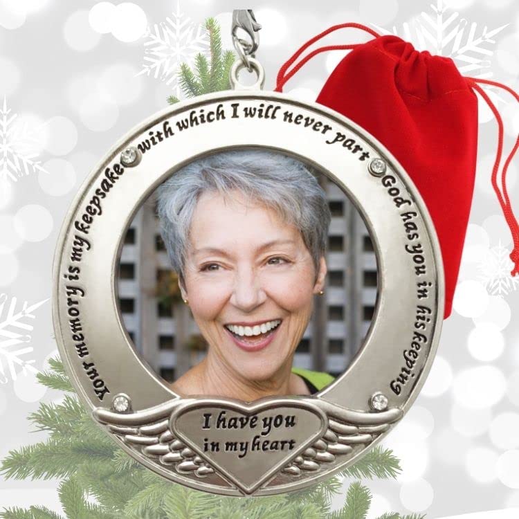 Memorial Photo Christmas Ornament – I Thought of You with Love Today Bereavement Ornament – in Loving Memory Picture Keepsake for Loss of Loved One – Gift with Storage Bag – Custom Photo Option – 3" - size: 1 Non-Customized