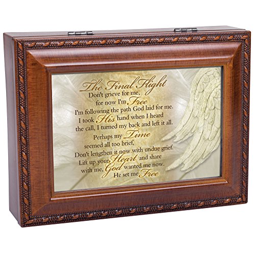 Cottage Garden Final Flight Bereavement Woodgrain Rope Trim Inspirational Music Box Plays Amazing Grace