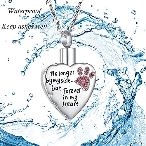 Fashion Pet Cremation Jewelry Stainess Steel Heart Keepsake Ashes Necklace Dog Cat Paw Memorial Urn Pendant - color: Pink