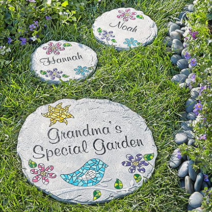 Let's Make Memories Personalized Mosaic Garden Stone - for Grandma, Mom - Large Stone - Personalize Message - style: Any Message - Large Round Bird Mosaic