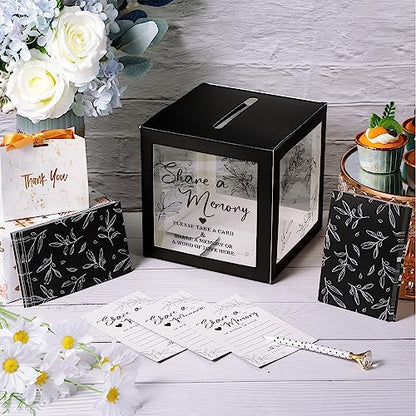 Pajean Funeral Memory Box with 50 Cards Clear Windows,Clear,Black - color: Black
