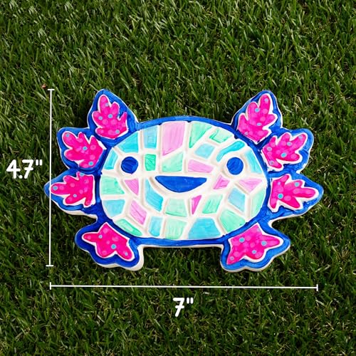 Creative Roots Paint Your Own Stepping Stone Kit, Axolotl | DIY Garden Stepping Stone Activity, Arts and Crafts Project for Kids, Includes Pre-Cast Ceramic and Paints - style: Axolotl