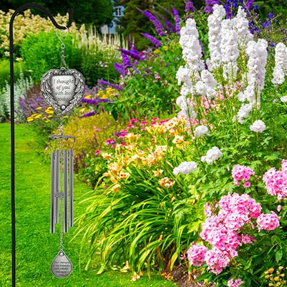 Memorial Wind Chimes Outdoor – Sympathy Gift Loss of Loved One – I Thought of You with Love Today Poem – Angel Wings Heart Teardrop Charm – in Loving Memory Wind Chime - 23 Inch