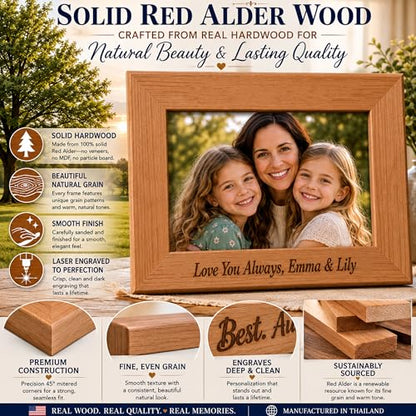 Personalized Add Your Custom Text Hanging/Tabletop Wall Natural Alder Wood Picture Photo Frame Customizable (5x7-inch Vertical) - size: 5x7-inch Vertical