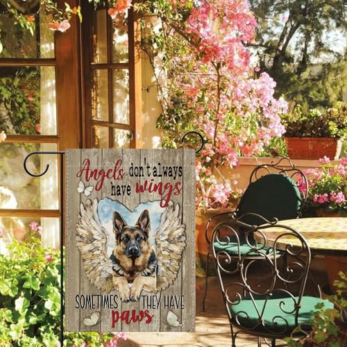 Dyrenson Memorial German Shepherd Dog Garden Flag, Angels Don't Always Have - color: German Shepherd Dog, size: 12" x 18"